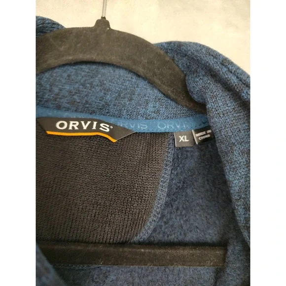 Orvis Men's Heathered Blue Fleece Quarter Zip Pullover Sweater XL - Picture 3 of 8